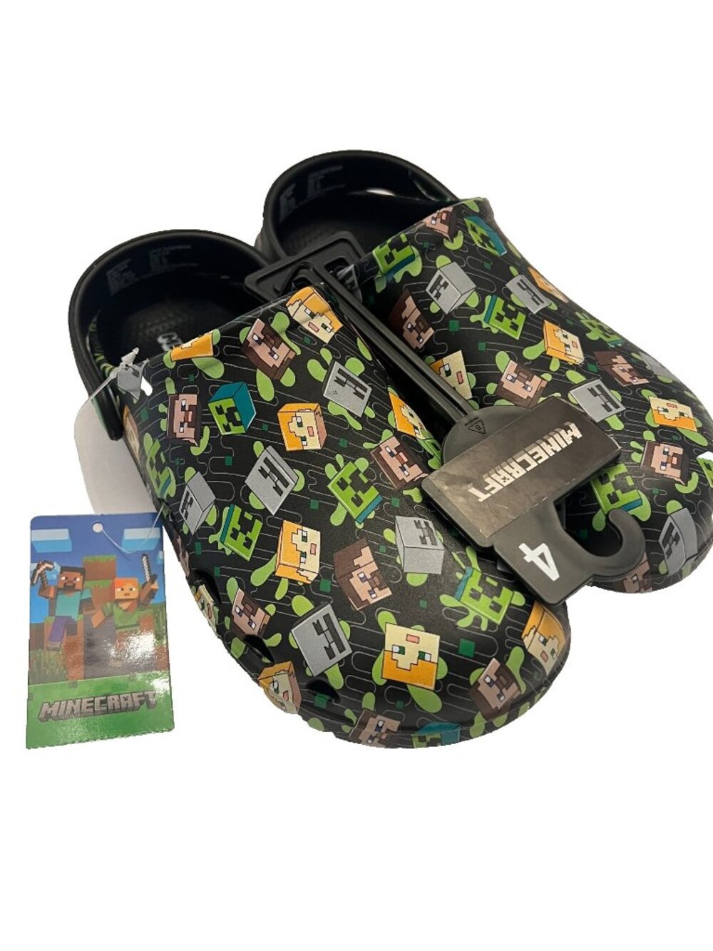 Minecraft Boys EVA Clogs Slip-On Shoes Sz 4 Creeper Steve Alex Skeleton NWT